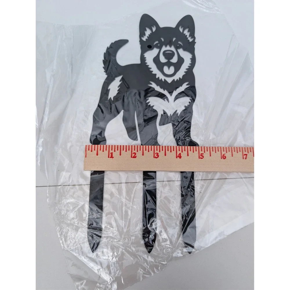 Black Metal Dog Garden Stake Husky Malamute Silhouette Outdoor Yard Art Decor